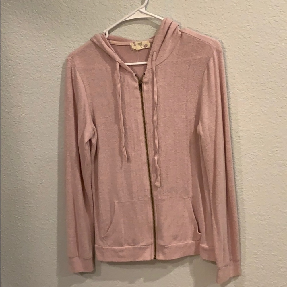 thin pink zip up sweatshirt